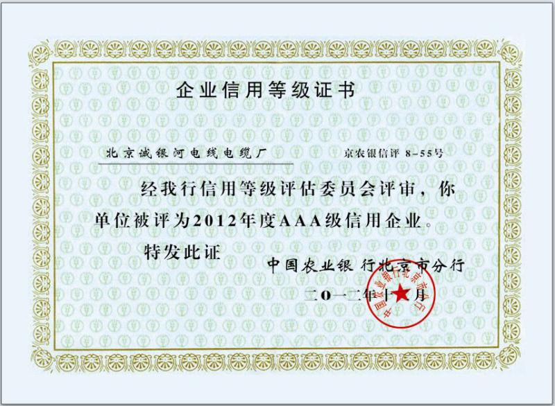 信誉等级证书